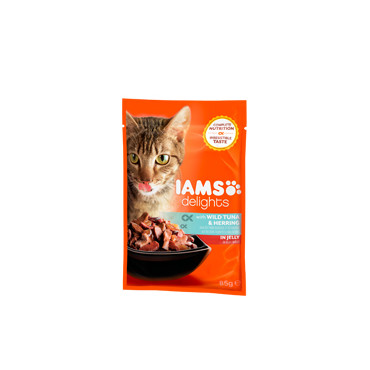 IAMS CAT DELIGHTS MOKRA KARMA DLA KOTA - z tuńczykiem i śledziem