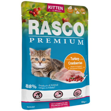 RASCO PREMIUM KITTEN KARMA DLA KOCIĄT - indyk i żurawina fileciki w sosie