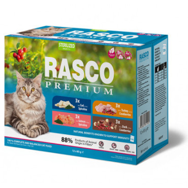 RASCO PREMIUM STERILISED KARMA DLA KOTA - multipack 4 smaki fileciki w sosie