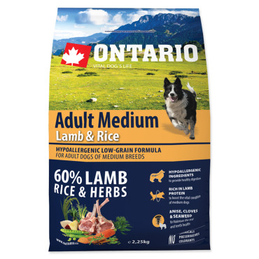 ONTARIO ADULT MEDIUM LAMB AND RICE HYPOALERGICZNA KARMA DLA PSÓW RAS ŚREDNICH