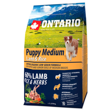 ONTARIO PUPPY MEDIUM LAMB AND RICE HYPOALERGICZNA KARMA DLA SZCZENIĄT RAS ŚREDNICH dostępne do wyczerpania zapasów