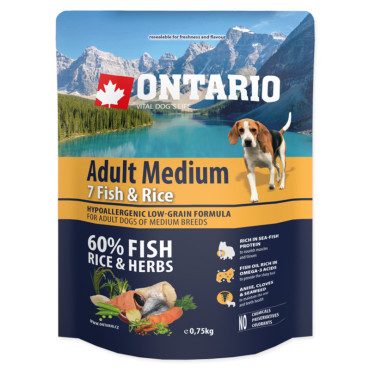 ONTARIO ADULT MEDIUM 7 FISH AND RICE HYPOALERGICZNA KARMA DLA PSÓW RAS ŚREDNICH dostępne do wyczerpania zapasów