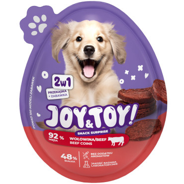 JOY&TOY JAJKO Z NIESPODZIANKĄ - PRZEKĄSKA O SMAKU WOŁOWINY 20g + ZABAWKA DLA PSA