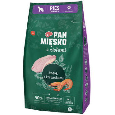 PAN MIĘSKO SUCHA KARMA DLA PSA XL z ziołami indyk z krewetkami
