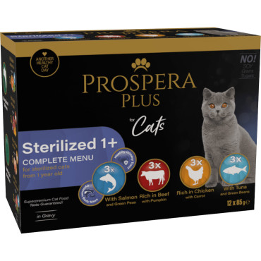 Prospera Plus Sterilized mokra karma dla kota 12x85g - mix 4 smaków
