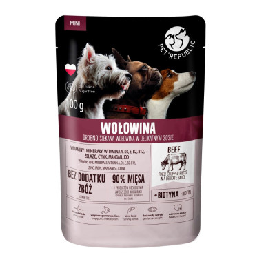 PET REPUBLIC MOKRA KARMA DLA PSÓW RAS MAŁYCH z siekaną wołowiną