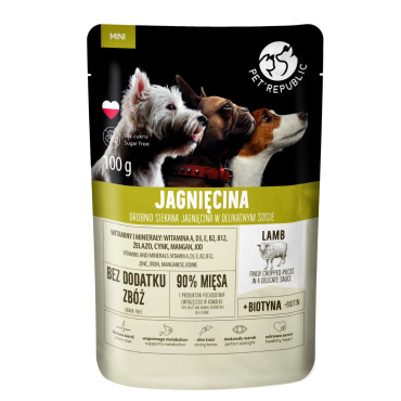PET REPUBLIC MOKRA KARMA DLA PSÓW RAS MAŁYCH z siekaną jagnięciną