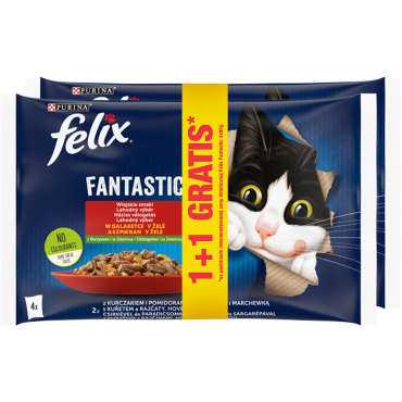 FELIX FANTASTIC KARMA DLA KOTA WIEJSKIE SMAKI W GALARETCE z wołowiną i kurczakiem